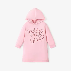Toddler Girl Letter Print Solid Color Hooded Sweatshirt Dress #203600