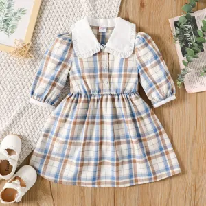 Toddler Girl Peter Pan Collar Long-sleeve Plaid Dress #896300