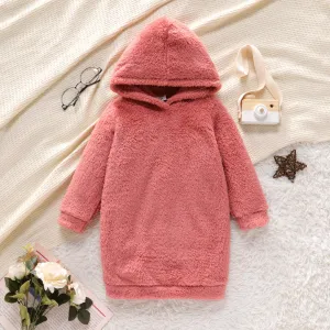 Toddler Girl Pink Fleece Hooded Sweatshirt Dress #830746