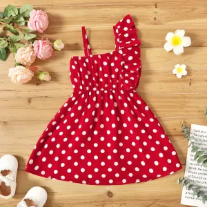 Toddler Girl Polka dots One Shoulder Ruffled Cami Dress #829844