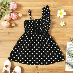 Toddler Girl Polka dots One Shoulder Ruffled Cami Dress #829847