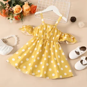 Toddler Girl Polka Dots Pattern Cold Shoulder Dress #1042788