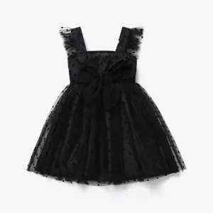 Toddler Girl Polka dots Square Neck Bowknot Mesh Design Cami Dress #768527