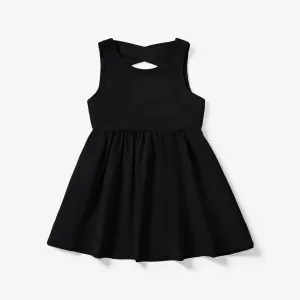 Toddler Girl Solid Color Backless Crisscross Sleeveless Dress #825352