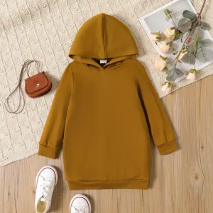 Toddler Girl Solid Color Long-sleeve Hooded Sweatshirt Dress #208672