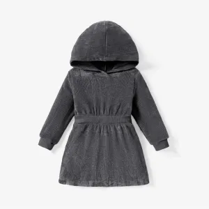 Toddler Girl Solid Long Sleeve Hooded Dress #1056633