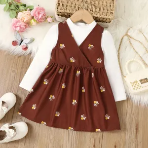 Toddler Girl Stand Collar Floral Long Sleeves Dress #1056843