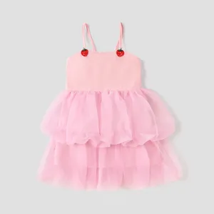 Toddler Girl Strawberry Graphic Layered Mesh Combo Slip Dress #919947