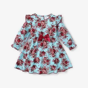 Toddler Girl Sweet Big Flower Pattern Flutter Sleeve Dress #1109533