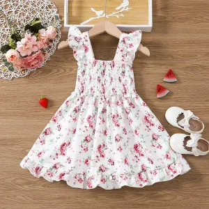 Toddler Girl Sweet Floral Print Smocked Sleeveless Dress #723073