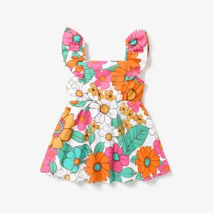 Toddler Girl Sweet Flutter Sleeve Floral Pattern Dress #1317721