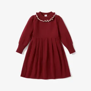 Toddler Girl Sweet Ruffled Collar Solid Color Sweater Dress #1063238