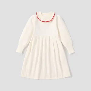 Toddler Girl Sweet Ruffled Collar Solid Color Sweater Dress #1063243