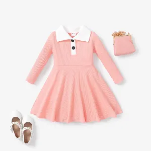 Toddler Girl Sweet Shirt Collar Long Sleeve Dress #1169455