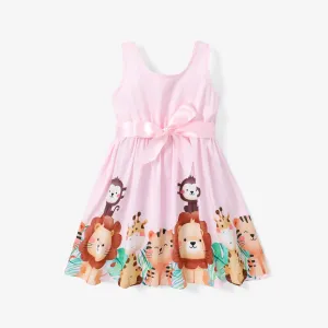 Toddler Girl  Sweet Sleeveless Square-cut Collar Animal Pattern Lion Dress