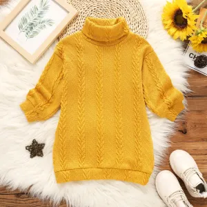 Toddler Girl Turtleneck Cable Knit Long-sleeve Sweater Dress #194882