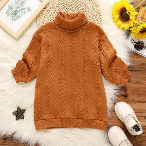 Toddler Girl Turtleneck Cable Knit Long-sleeve Sweater Dress #194887