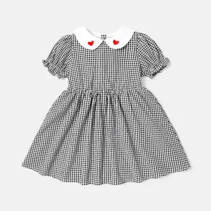 Toddler Girl 100% Cotton Heart Embroidered Doll Collar Puff-sleeve Dress #235684