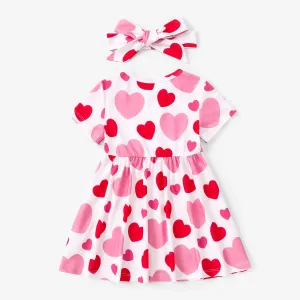 Toddler Girl Valentine's Day 2pcs Heart-shaped Dress with Headband #1321853