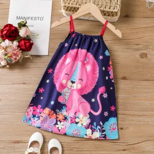 Toddler Girl's  Childlike Animal Print Dress with Hanging Strap #1323877