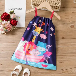 Toddler Girl's  Childlike Animal Print Dress with Hanging Strap #1323883