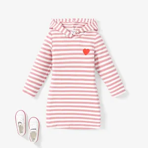 Toddler Girl's Hooded Stripe Heart print Dress #1195628