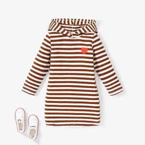Toddler Girl's Hooded Stripe Heart print Dress #1195632