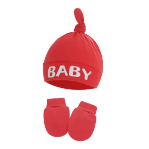 2-pack Baby 100% Cotton Letter Print Top Knot Beanie Hat & Anti-scratch Glove Set #1036278