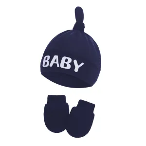 2-pack Baby 100% Cotton Letter Print Top Knot Beanie Hat & Anti-scratch Glove Set #1036284