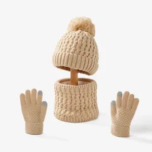 Baby/toddler winter warm and cold-proof three-piece set, knitted woolen hat, neck scarf and gloves #1170409