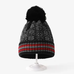 Kids/adult Christmas snowflake rhombus color-blocked wool knitted hat #1192634