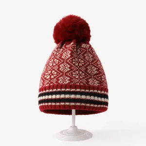 Kids/adult Christmas snowflake rhombus color-blocked wool knitted hat #1192635
