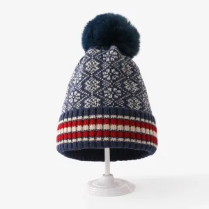 Kids/adult Christmas snowflake rhombus color-blocked wool knitted hat #1192636