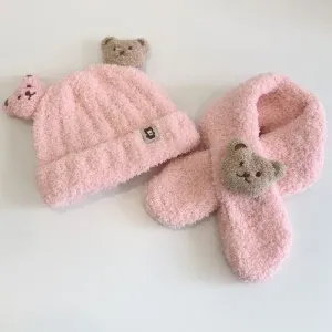 Toddler/kids Super cute bear plush warm hat and scarf set #1211225
