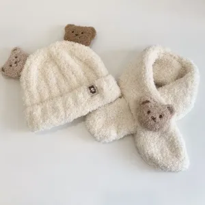 Toddler/kids Super cute bear plush warm hat and scarf set #1211226