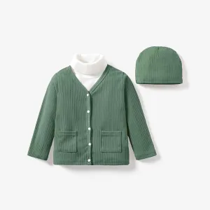 2pcs Toddler Girl/Boy Solid Button Design with Matching Hat Jacket #1094925