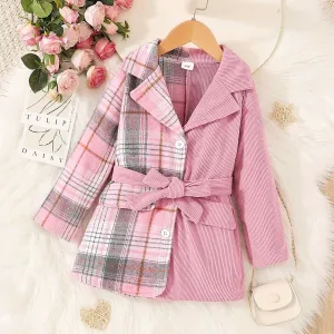 2PCS Toddler Girl Pretty Fabric Stitching Grid/Houndstooth Coat #1162001