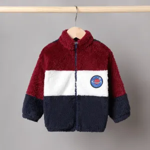Toddler Boy Casual Colorblock Planet Pattern Plush Jacket #1076265