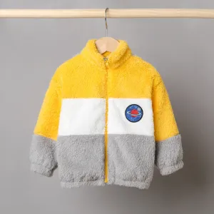 Toddler Boy Casual Colorblock Planet Pattern Plush Jacket #1076270
