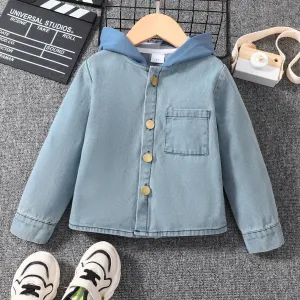 Toddler Boy Trendy Letter Print Denim Hooded Jacket #225274