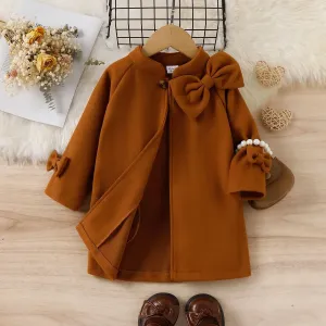 Toddler Girl Bowknot Design Open Front Brown Blend Coat #1082703