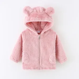 Toddler Girl/Boy Ear Design Zipper Fuzzy Jacket Coat #1025959