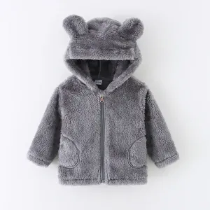 Toddler Girl/Boy Ear Design Zipper Fuzzy Jacket Coat #1025963