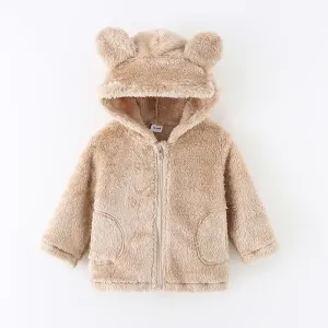 Toddler Girl/Boy Ear Design Zipper Fuzzy Jacket Coat #1025968