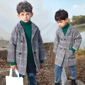 Toddler Girl/Boy Plaid Double Breasted Coat #1082645