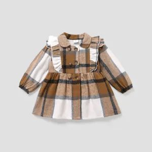 Toddler Girl Classic Ruffled Double Breasted Plaid Coat #213128