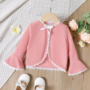 Toddler Girl Lace Trim Bowknot Design Bell sleeves Jacket Cardigan #217623