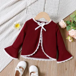 Toddler Girl Lace Trim Bowknot Design Bell sleeves Jacket Cardigan #217628