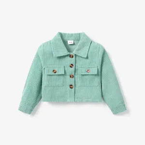Toddler Girl Lapel Collar Button Design Pocket Pink Ribbed Jacket Coat #191970