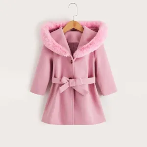 Toddler Girl Solid Color Hooded Woolen Coat #1109518
